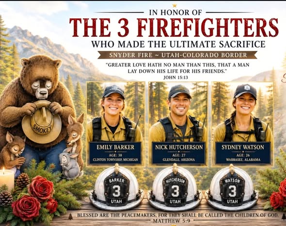 Emily Barker, Nick Hutcherson, and Sydney Watson Death, Obituary: 3 firefighters killed in fire on Colorado-Utah border trying to shield themselves from flames ID'd With profound sorrow and heartfelt gratitude, we honor the lives and extraordinary service of three courageous wildland firefighters—Emily Barker, Nick Hutcherson, and Sydney Watson—who made the ultimate sacrifice while protecting others from the devastating Snyder Fire along the Colorado-Utah border on June 27, 2026. Their tragic passing is a heartbreaking reminder of the immense courage required to confront nature's most unforgiving forces. While battling a rapidly growing wildfire in rugged terrain, these dedicated firefighters fought tirelessly to protect lives, communities, wildlife, and the land they had sworn to defend. In their final moments, they deployed emergency fire shelters—an act of last resort used only when escape is no longer possible. Despite their training, determination, and bravery, the intensity of the fire proved overwhelming. Today, a nation mourns not only the loss of three exceptional firefighters but also three remarkable individuals whose lives were defined by courage, compassion, and an unwavering commitment to public service. Emily Barker, 38, of Clinton Township, Michigan, dedicated herself to protecting America's forests and natural landscapes. Her professionalism, leadership, and steadfast commitment earned the admiration of everyone who worked alongside her. Emily's courage was matched only by her compassion, and she inspired those around her through her resilience, generosity, and quiet strength. She leaves behind a legacy of service that will never be forgotten. Nick Hutcherson, 27, of Glendale, Arizona, represented the very best of a new generation of wildland firefighters. Passionate, determined, and fearless, Nick answered the call to serve knowing the dangers that came with the job. He embraced every challenge with dedication and humility, earning the respect of fellow crew members who depended on his courage in the most demanding conditions. Though his life was far too short, his impact will endure in the memories of those who knew and loved him. Sydney Watson, 26, of Warrior, Alabama, brought enthusiasm, dedication, and heart to every mission. As one of the youngest members of the crew, Sydney exemplified selflessness and professionalism beyond her years. Her willingness to put herself in harm's way to protect others reflected an extraordinary character and a deep love for serving something greater than herself. Her legacy will continue to inspire future generations of firefighters who follow the path she so honorably walked. Together, Emily, Nick, and Sydney served on a specialized Helitack crew, an elite team trained to respond rapidly to emerging wildfires in remote and often inaccessible areas. Their work required exceptional skill, physical endurance, and the courage to enter some of the most dangerous environments imaginable. Every mission carried uncertainty, yet they accepted those risks because they believed in protecting lives, preserving communities, and safeguarding the nation's natural resources. Wildland firefighters rarely seek recognition. They work long hours in extreme heat, endure exhausting conditions, and face life-threatening situations that most people will never witness. Their reward is often knowing that homes were saved, forests preserved, and families kept safe because they answered the call. Emily, Nick, and Sydney embodied that quiet heroism every single day. Their loss is felt far beyond their immediate families and colleagues. Communities across the nation grieve with the loved ones who now carry unimaginable sorrow. Fellow firefighters mourn trusted teammates whose courage strengthened every mission they shared. Americans from every corner of the country pause in gratitude for lives dedicated to protecting others, often at great personal risk. Their sacrifice also serves as a solemn reminder of the increasing challenges facing wildfire responders. As longer fire seasons, dry conditions, and extreme weather create more dangerous environments, firefighters continue to stand between growing infernos and vulnerable communities. They do so with unwavering resolve, knowing the risks because protecting others remains their highest priority. Although Emily, Nick, and Sydney are no longer with us, their legacy lives on in every firefighter who continues the mission they loved. It lives on in every family protected from advancing flames, every forest preserved for future generations, and every community made safer because of the dedication of brave public servants like them. May we remember not only how they died, but far more importantly, how they lived—with courage, honor, humility, and selfless devotion to others. Their names now join the long and honorable history of firefighters who gave everything in service to their country and their communities. To the families of Emily Barker, Nick Hutcherson, and Sydney Watson: may you find strength in the overwhelming gratitude of a nation that recognizes the extraordinary sacrifice your loved ones made. While no words can ease the pain of your loss, may you find comfort in knowing that their courage touched countless lives and that their legacy will endure for generations. Rest in peace, Emily Barker. Rest in peace, Nick Hutcherson. Rest in peace, Sydney Watson. Your courage will never be forgotten. Your sacrifice will never be in vain. Your legacy will forever burn brighter than the flames you so bravely faced. Forever honored. Forever remembered. Forever heroes.